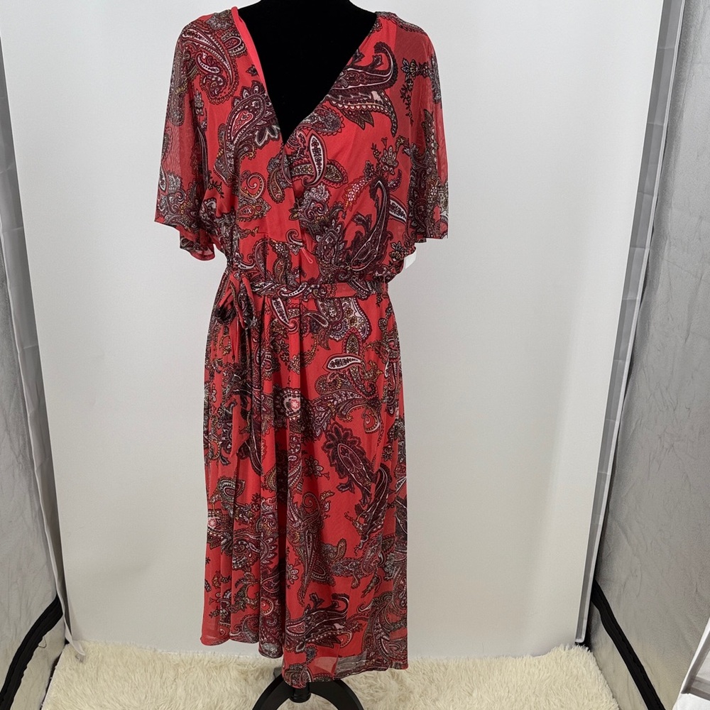Studio One NY Coral Paisley faux wrap Dress size 16 nwt